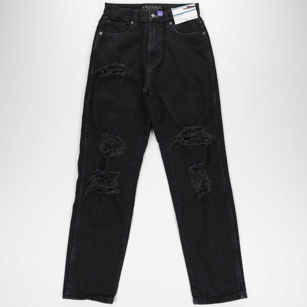 Arizona Jean Co Women's‎ Highest Rise Distressed Curvy Mom Denim Jeans Black 7